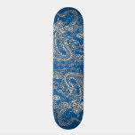 Silver Dragon on lapis Blue Leather Texture skateboards