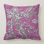 Silver Dragon on Magenta Pink Leather Texture pillows