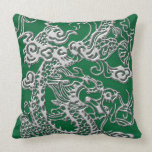Silver Dragon on Pine Green Leather Texture pillows