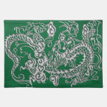 Silver Dragon on Pine Green Leather Texture placemats