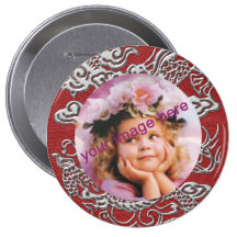 Silver Dragon on Red Leather Texture Buttons