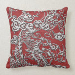 Silver Dragon on Red Leather Texture pillows