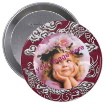 Silver Dragon on Red Wine Leather Texture Buttons