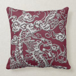 Silver Dragon on Red Wine Leather Texture pillows
