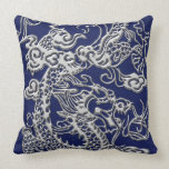 Silver Dragon on Royal Blue Leather Texture pillows