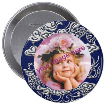 Silver Dragon on Royal Blue Leather Texture Pins