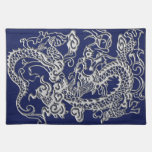 Silver Dragon on Royal Blue Leather Texture placemats