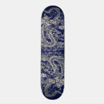 Silver Dragon on Royal Blue Leather Texture skateboards