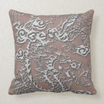 Silver Dragon on Taupe Leather Texture pillows