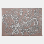 Silver Dragon on Taupe Leather Texture placemats