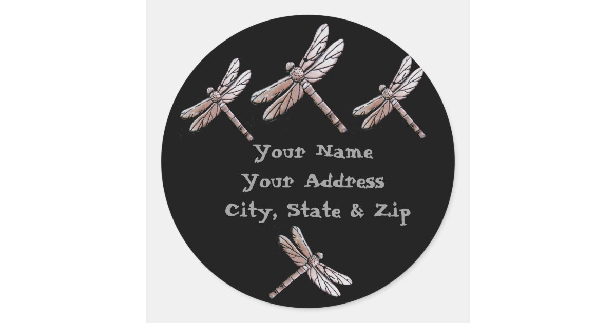 Silver Dragonflies on Black address stickers Zazzle