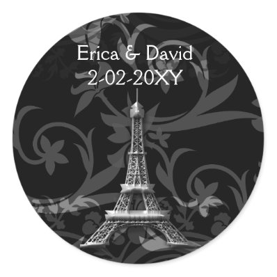 silver Eiffel Tower French wedding Seals Round Sticker