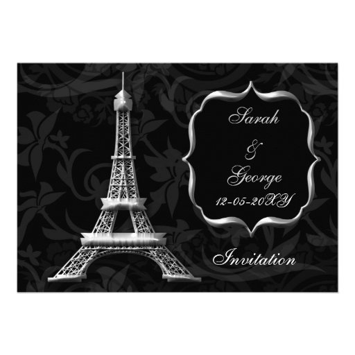 silver eiffel tower Paris wedding invitation