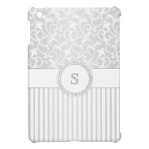 Silver Elegance Monogram Damask and Stripes iPad Mini Covers
