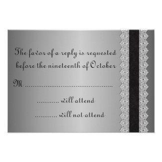Silver Engraved Look Wedding RSVP Personalized Announcement