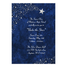 Silver Falling Stars Blue Prom Formal Invitations