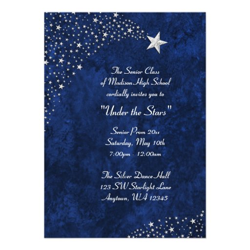 Silver Falling Stars Blue Prom Formal Invitations