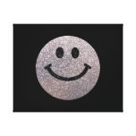 Silver faux glitter smiley face stretched canvas prints