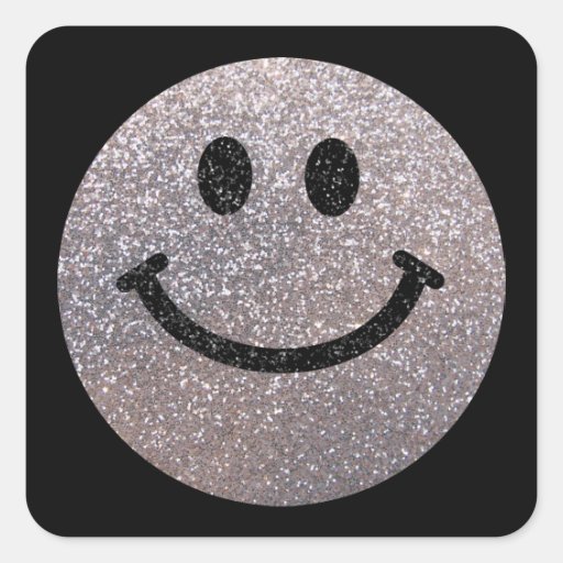 Silver faux glitter smiley face square sticker Zazzle