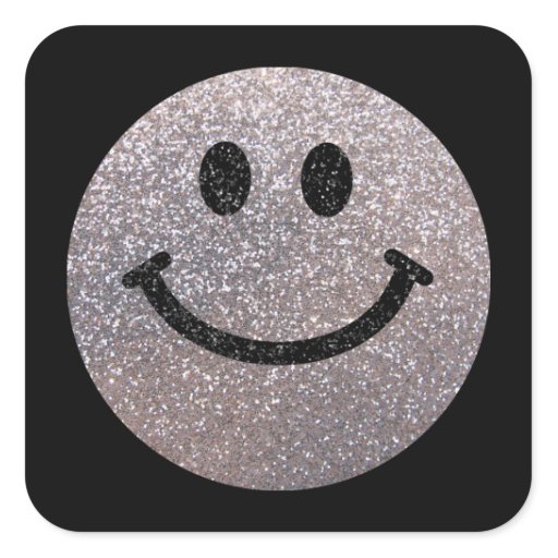 Silver Faux Glitter Smiley Face Square Sticker Zazzle