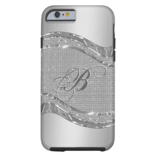 Silver Faux Metallic Look With Diamonds Pattern 2 Tough iPhone 6 Case