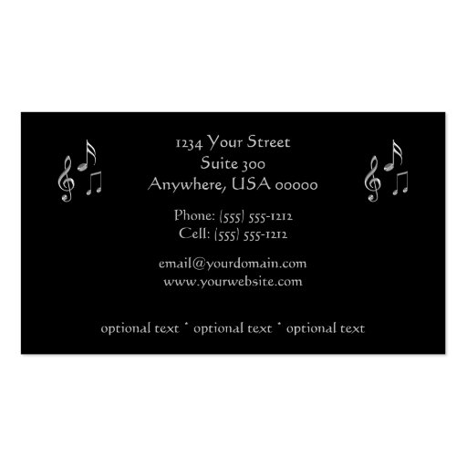 Silver Filigree Butterflies Music Notes Business Card Template (back side)