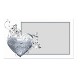 Silver Filigree Heart & White Roses Business Card Templates