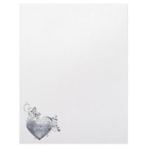 Silver Filigree Heart & White Roses Letterhead Template