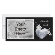 Silver Filigree Heart & White Roses Photo Card