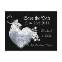 Silver Filigree Heart & White Roses Postcard