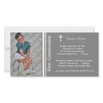 Silver First Communion Photo Invitation Photo Card Template