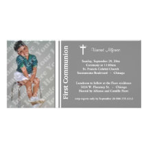 Silver First Communion Photo Invitation Photo Card Template