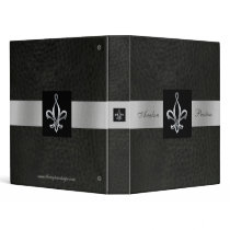 Silver Fleur De Lis Black Faux Leather Binder