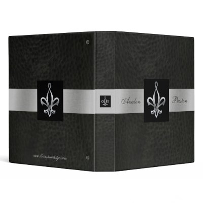 Silver Fleur De Lis Black Faux Leather Binder