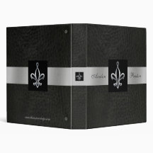 Silver Fleur De Lis Black Faux Leather Binder
