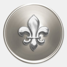 Silver Fleur de Lis Envelope Seal Embossed Look Round Sticker