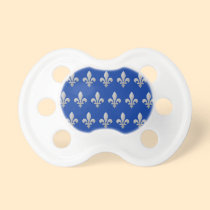 Silver Fleur de lys Floral Pattern Blue Pacifier