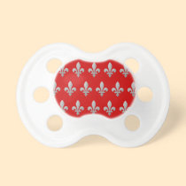 Silver Fleur de lys Floral Pattern Pacifier Red