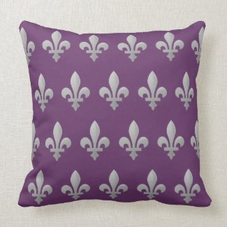 Sliver Fleur de Lys motifs on a Royal purple pillow. You can change the size of the fleur de lis and the background color 