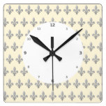 Silver Fleur de lys Pattern On Cornsilk WallClock