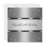 Silver Floral 25th Birthday Party Event Personalized Invite