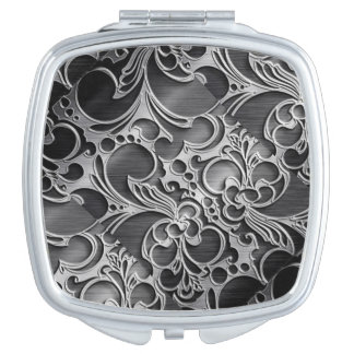 SILVER FLORAL DESIGN COMPACT MIRROR
