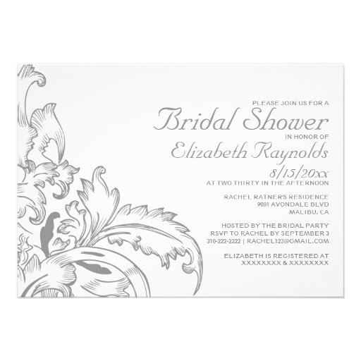 Silver Flourish Bridal Shower Invitations