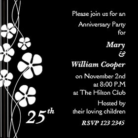 Silver Flowers 25th Wedding Anniversary Party invitation