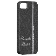 Silver Flute on Black Damask iPhone 5 Case