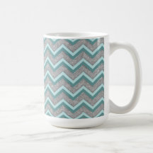 Silver Foil and Teal ZigZag Coffee Mugs