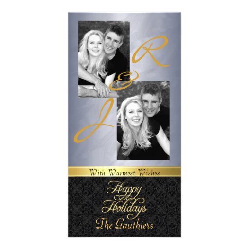 Silver Foil Lace Holiday Gold Ribbon Photo Card