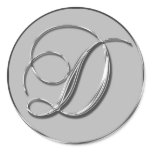 Silver Formal Wedding Monogram D Seal Round Sticker