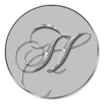 Silver Formal Wedding Monogram H Seal Round Sticker