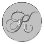 Silver Formal Wedding Monogram K Seal Round Stickers